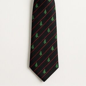 Hallmark Holiday Traditions Black Tie with Green Tree and Red Stripe Design